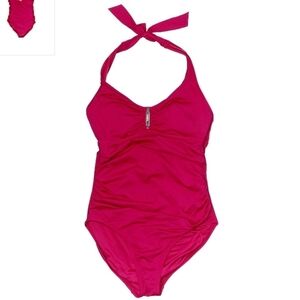Calvin Klein One Piece Swimsuit Fuchsia Pink Halter Tie Neck Women’s Size 6 EUC